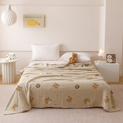 麻依 2025新款四层全棉纱布毯盖毯毛巾被子被芯 甜点熊