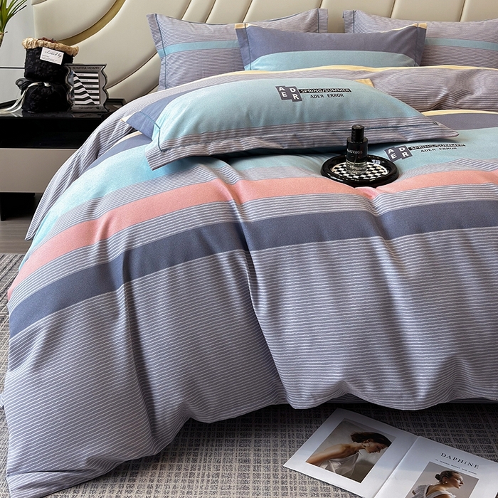 91家纺网 家纺一手货源 找家纺 海洋家纺 2026新款全棉磨毛四件套 潮青春 蓝