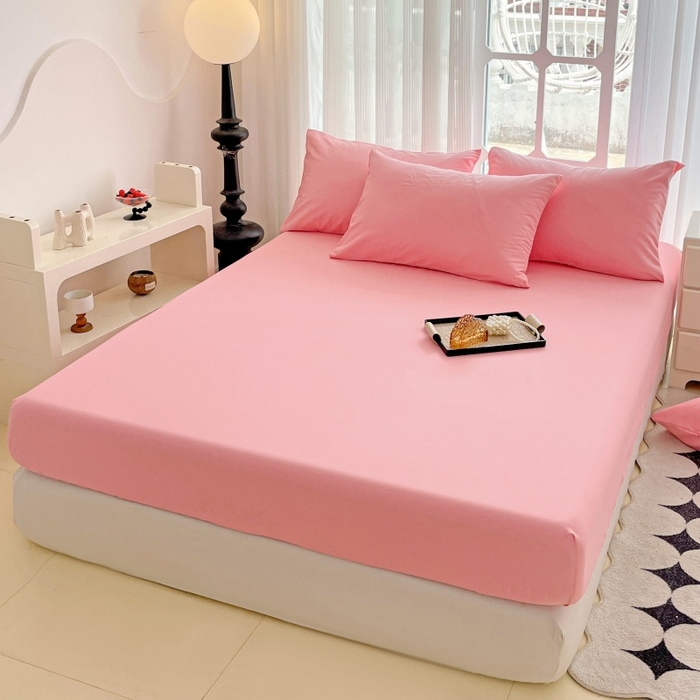 91家纺网 家纺一手货源 找家纺 金丝兔 2025新款亲肤纯色床笠系列 纯色床笠-叠拍图-玉色