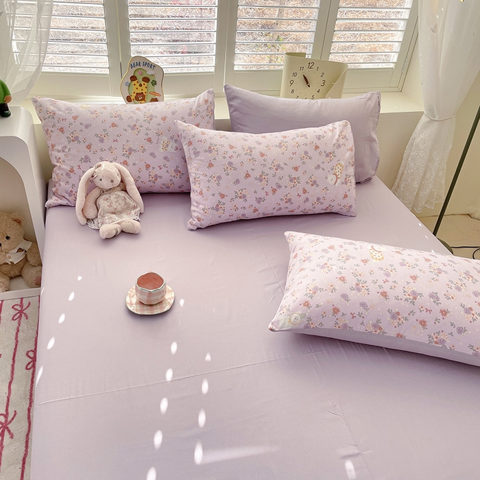 91家纺网 家纺一手货源 找家纺 宜家坊 2025新款全棉13070单床单床笠纯棉单品枕套床笠床单（有预缩尺寸 售后无忧 免费提供买家秀） 紫荆花猫