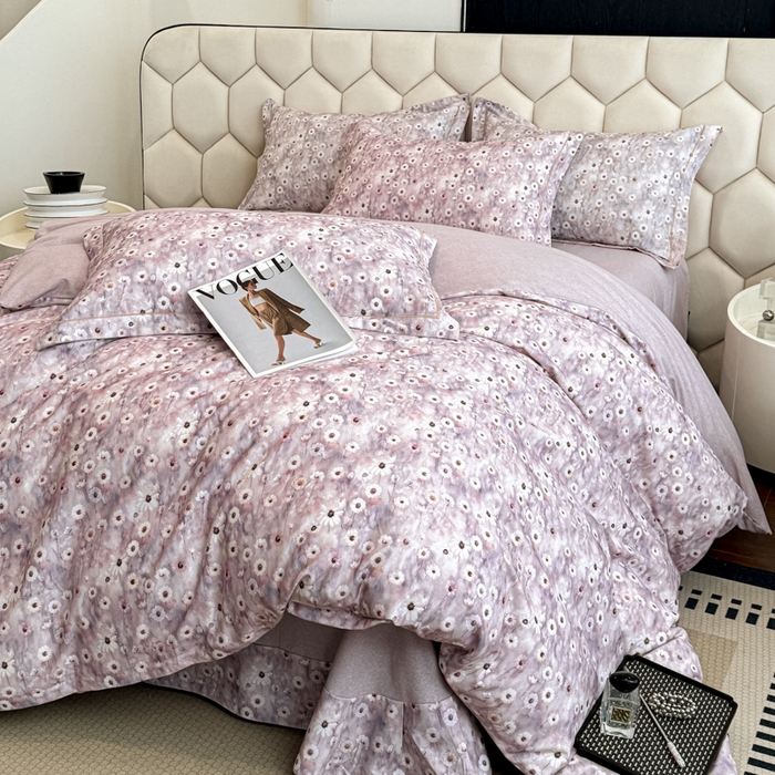 91家纺网 家纺一手货源 找家纺 2025年新款全棉长绒棉数码印花四件套思妍-紫