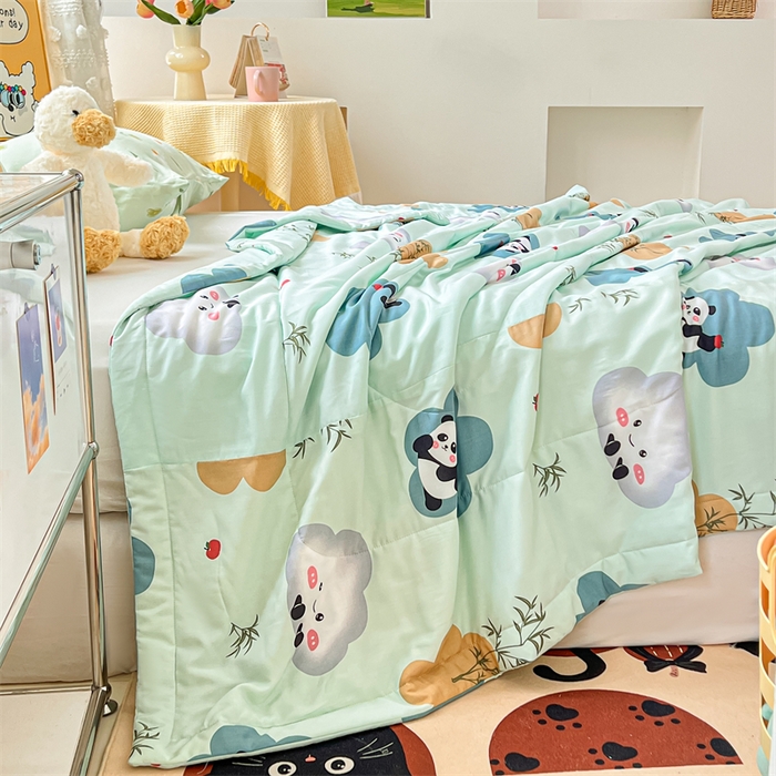 91家纺网 家纺一手货源 找家纺 天瑜 2024新款棉绸苏香绸舒香绸夏被人造棉夏凉被 熊猫绿