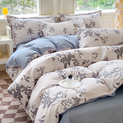 91家纺网 家纺一手货源 找家纺 （总）佑佳家纺 2024新款140克磨毛印花植物羊绒单被套磨毛四件套