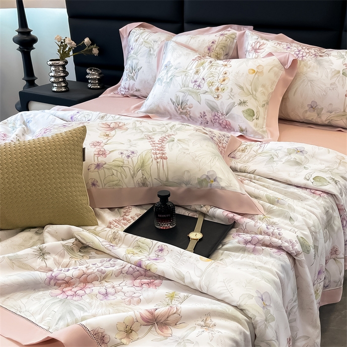 91家纺网 家纺一手货源 找家纺 朵希曼 2025春夏新款50S镂空天丝夏被夏凉被空调被夏被四件套 繁花