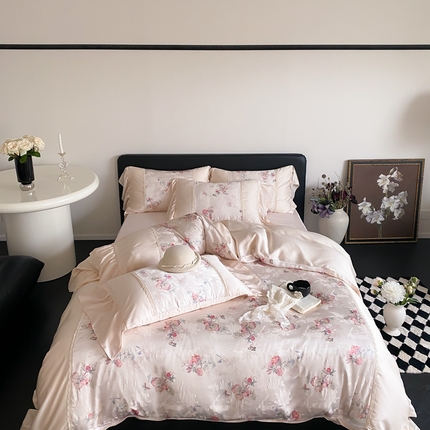 91家纺网 家纺一手货源 找家纺 （总）黛舒家居 2025新款兰精天丝刺绣提花四件套-梦蝶