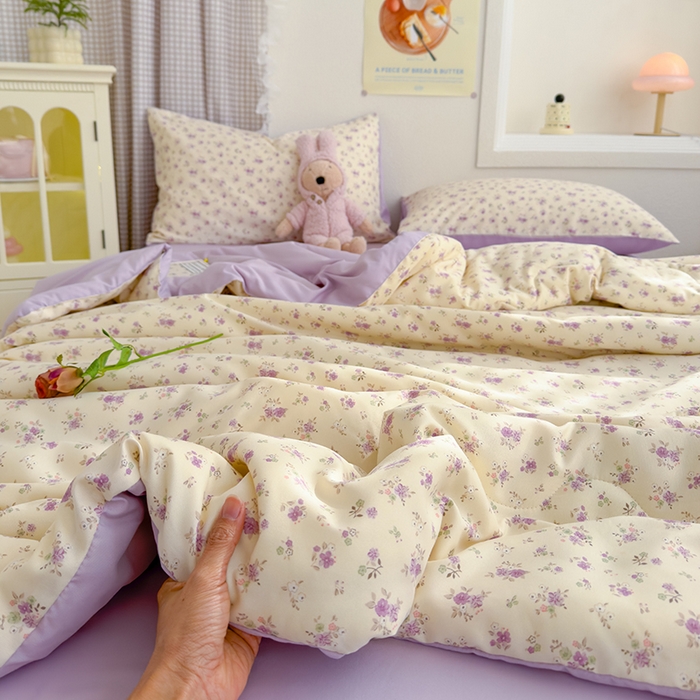 91家纺网 家纺一手货源 找家纺 弗苓家纺 2025 A类有氧针织双层纱夏被四件套直播爆款 蕾拉小姐