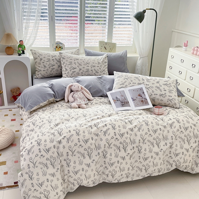 91家纺网 家纺一手货源 找家纺 宜家坊 2025热款全棉四件套学生床三件套单品床单床笠单被套印花小清新卡通碎花纯棉三四件套 白芨