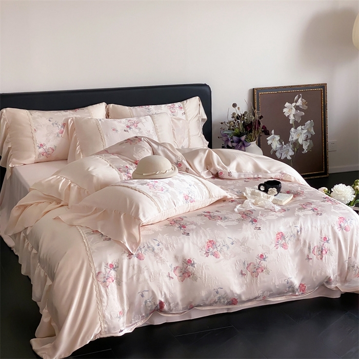 91家纺网 家纺一手货源 找家纺 （总）黛舒家居 2025新款兰精天丝刺绣提花四件套-梦蝶