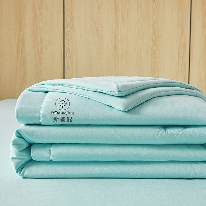 91家纺网 家纺一手货源 找家纺 晓时候 2025新款无印风水洗棉新疆棉花被夏被夏凉被空调被子 素夏-水蓝