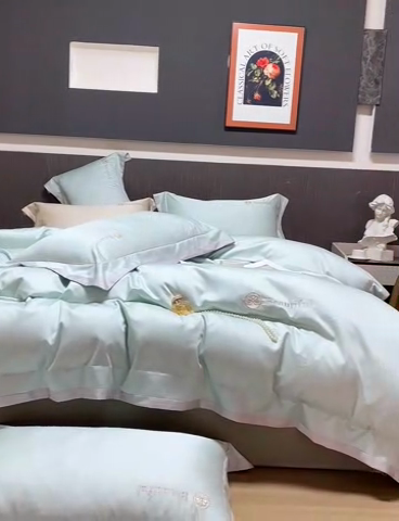 91家纺网 家纺一手货源 找家纺 U品汇 2025新款60支双股120s天丝棉提花莱赛尔纤维刺绣花四件套纯棉全棉凉感丝滑（罗宾） 罗宾-海湾蓝