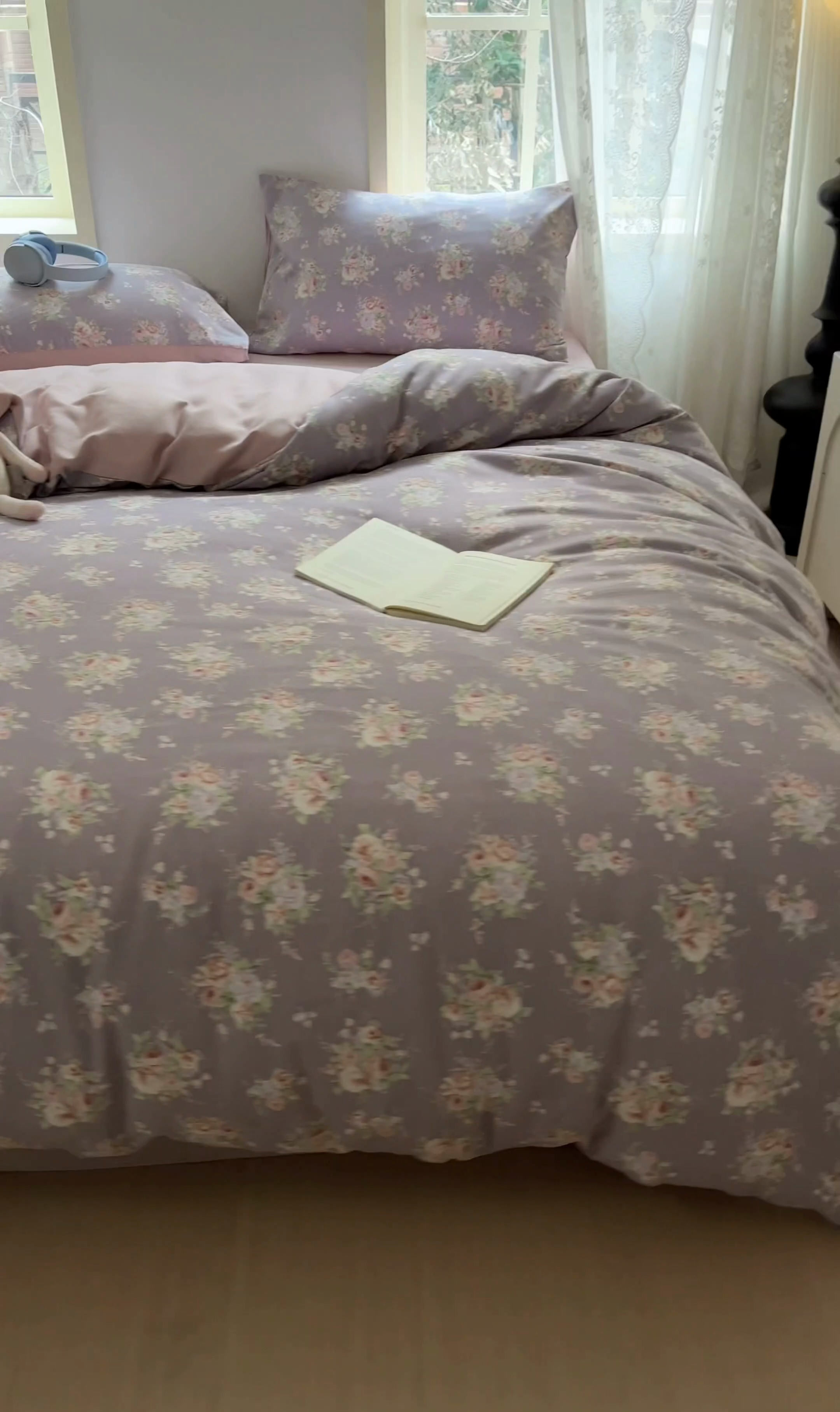 91家纺网 家纺一手货源 找家纺 悦织湾家纺 2025新款A类针织双层纱四件套轻奢时尚床上用品三四件套直播电商热销款 紫萱