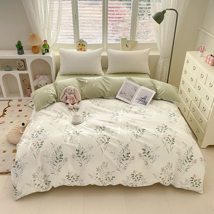 91家纺网 家纺一手货源 找家纺 宜家坊 2025热款全棉四件套学生床三件套单品床单床笠单被套印花小清新卡通碎花纯棉三四件套 风铃草