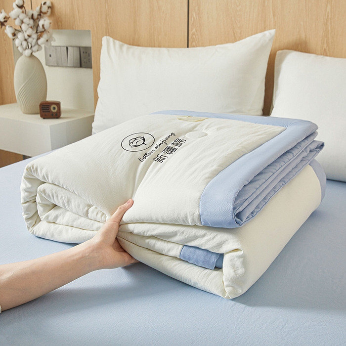 91家纺网 家纺一手货源 找家纺 晓时候 2025新款无印风水洗棉新疆棉花被夏被夏凉被空调被子 素夏-白蓝