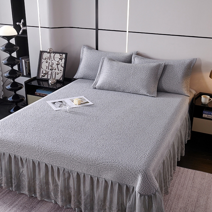 91家纺网 家纺一手货源 找家纺 青雅席业 2025新款7A抗菌母婴级纯乙纶PE刺绣凉感丝豆豆席床单款 肌理纹-灰