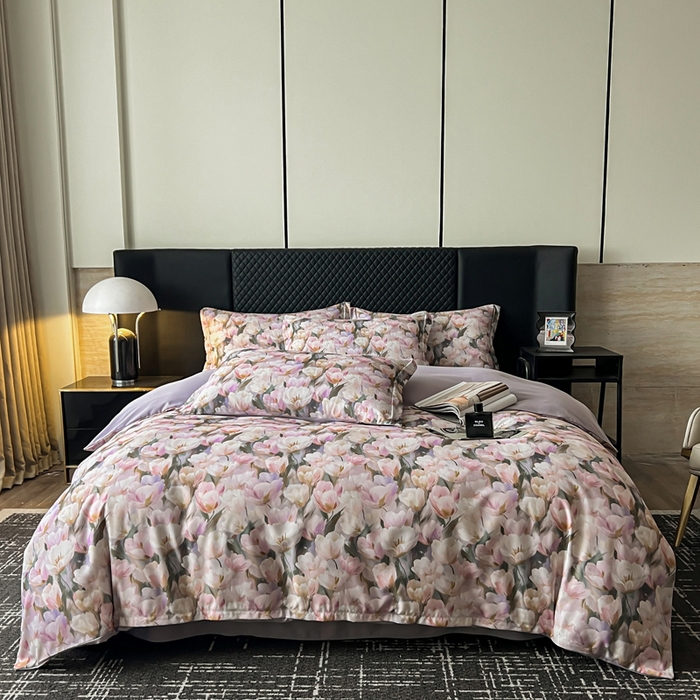 91家纺网 家纺一手货源 找家纺 仟网汇 2025新款棉代尔轻奢系列四件套 花弄影