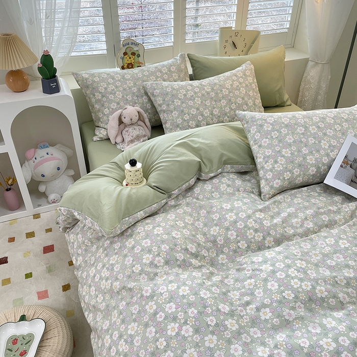 91家纺网 家纺一手货源 找家纺 宜家坊 2025热款全棉四件套学生床三件套单品床单床笠单被套印花小清新卡通碎花纯棉三四件套 木棉花