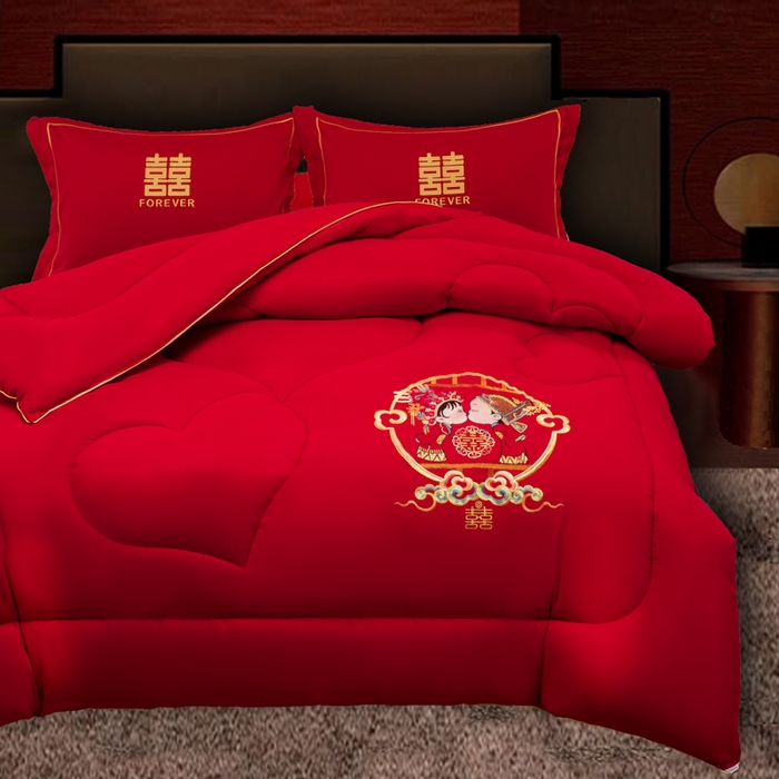 91家纺网 家纺一手货源 找家纺 布乐意 2025新款大红婚庆被子喜被结婚被子被芯 相亲相爱