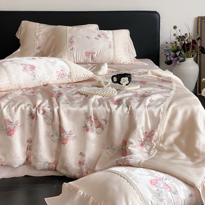 91家纺网 家纺一手货源 找家纺 （总）黛舒家居 2025新款兰精天丝刺绣提花夏被四件套-梦蝶