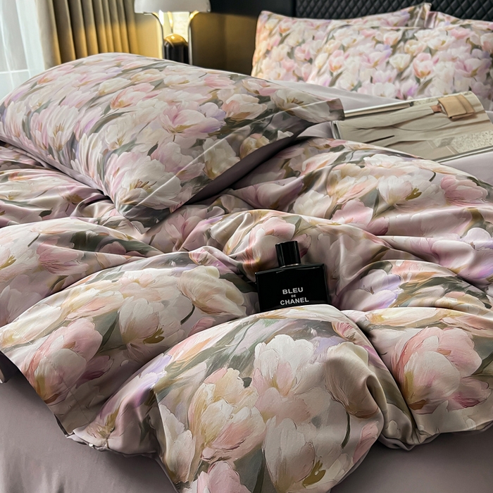 91家纺网 家纺一手货源 找家纺 仟网汇 2025新款棉代尔轻奢系列四件套 花弄影