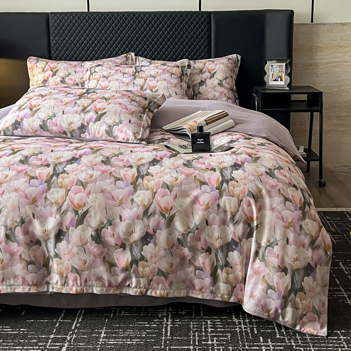 91家纺网 家纺一手货源 找家纺 仟网汇 2025新款棉代尔轻奢系列四件套 花弄影