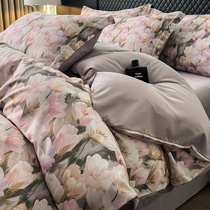 91家纺网 家纺一手货源 找家纺 仟网汇 2025新款棉代尔轻奢系列四件套 花弄影