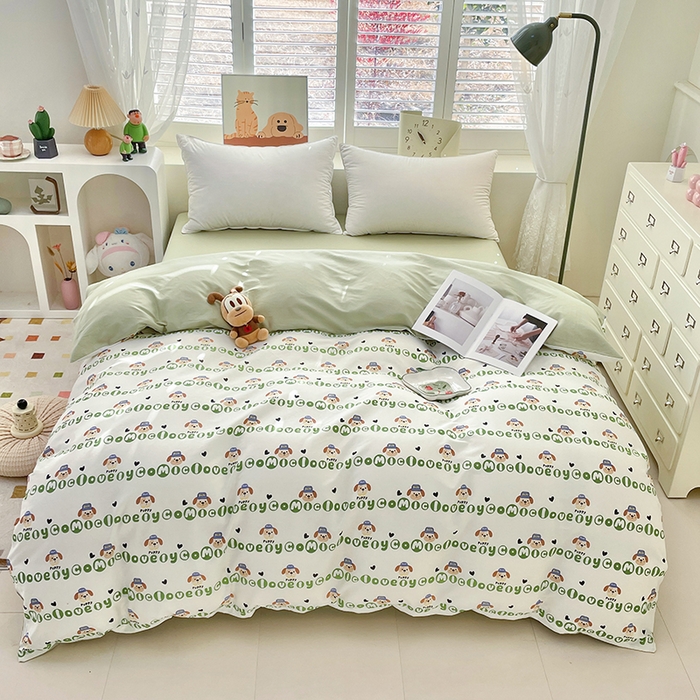 91家纺网 家纺一手货源 找家纺 宜家坊 2025新款全棉13070单床单床笠纯棉单品枕套床笠床单（有预缩尺寸 售后无忧 免费提供买家秀） 字母狗