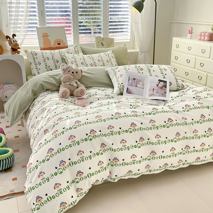 91家纺网 家纺一手货源 找家纺 宜家坊 2025全棉13070单被套印花小清新卡通碎花纯棉单品被套枕套（有预缩售后无忧 免费提供买家秀） 字母狗