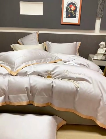 91家纺网 家纺一手货源 找家纺 U品汇 2025新款60支双股120s天丝棉提花莱赛尔纤维刺绣花四件套纯棉全棉凉感丝滑（罗宾） 罗宾-银灰