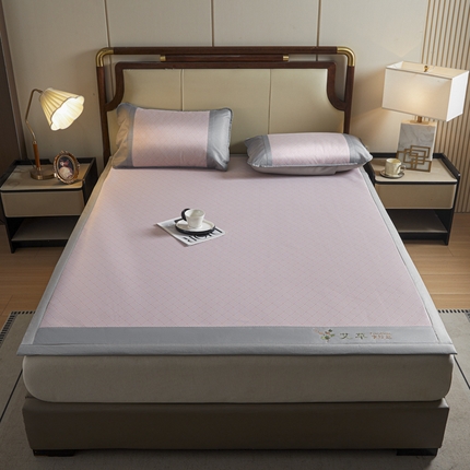 航途席业 2025新款凉席三明治刺绣可水洗碳光冰丝席宽包边艾香系列 艾香冰丝席饼干-粉