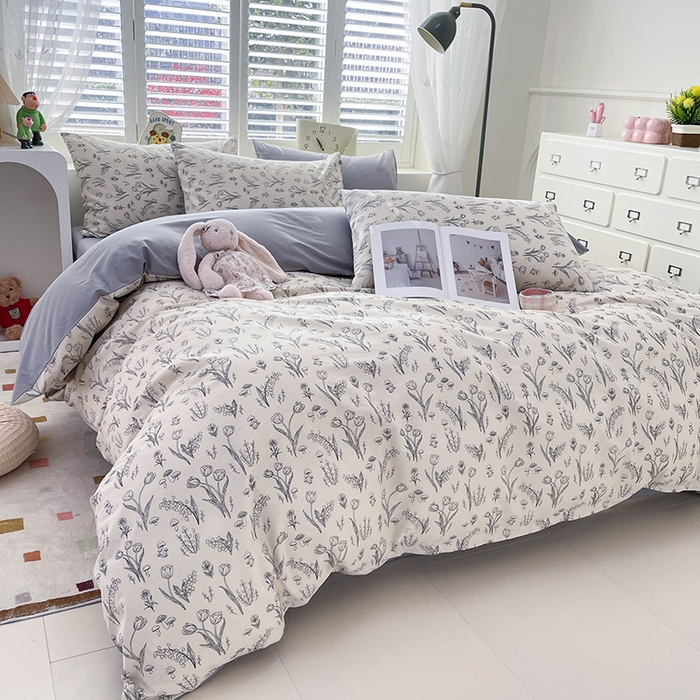 91家纺网 家纺一手货源 找家纺 宜家坊 2025热款全棉四件套学生床三件套单品床单床笠单被套印花小清新卡通碎花纯棉三四件套 白芨