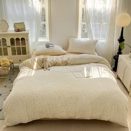 91家纺网 家纺一手货源 找家纺 悦织湾家纺 2025新款A类针织双层纱四件套轻奢时尚床上用品三四件套直播电商热销款 花火