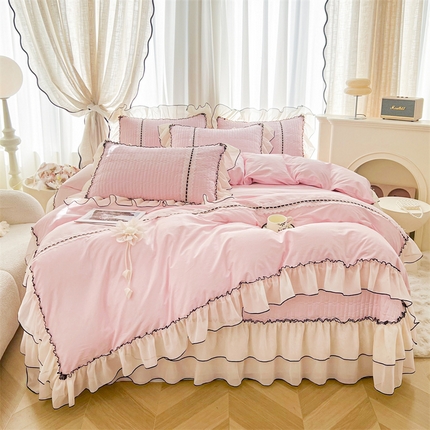 鑫棉坊 2025年新款全棉床盖三件套-花影倾梦 花影倾梦-樱花粉
