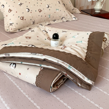 91家纺网 家纺一手货源 找家纺 帕拉美拉 2025新款全棉法式风玉米夏被春秋被玉米被三件套四件套 可爱软萌（咖）