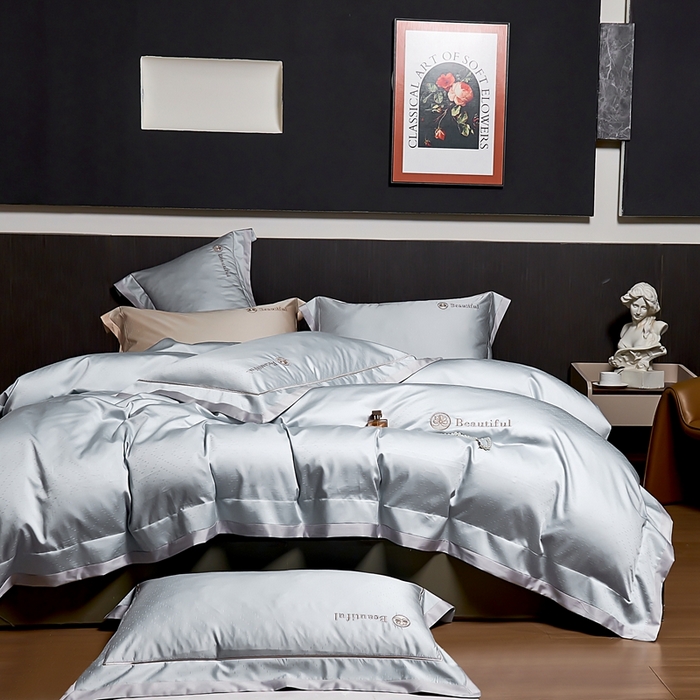 91家纺网 家纺一手货源 找家纺 U品汇 2025新款60支双股120s天丝棉提花莱赛尔纤维刺绣花四件套纯棉全棉凉感丝滑（罗宾） 罗宾-海湾蓝