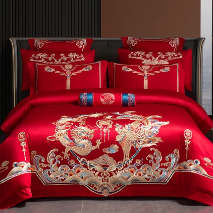 博之洋婚庆 2025新款全棉长绒棉刺绣新中式婚庆系列多件套 富丽堂皇