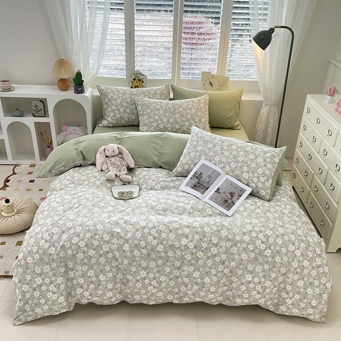 91家纺网 家纺一手货源 找家纺 宜家坊 2025热款全棉四件套学生床三件套单品床单床笠单被套印花小清新卡通碎花纯棉三四件套 木棉花