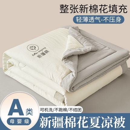 晓时候 2025新款无印风水洗棉新疆棉花被夏被夏凉被空调被子 素夏-白灰