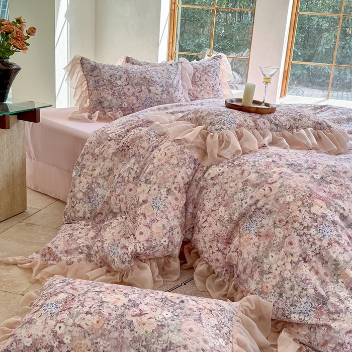 91家纺网 家纺一手货源 找家纺 仟网汇 2025新款韩版棉代尔法式四件套 卡西娅