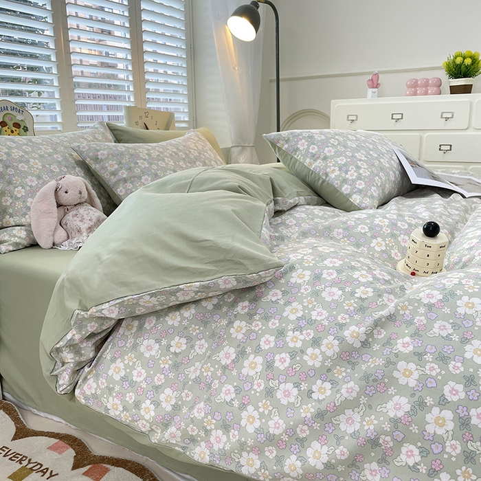 91家纺网 家纺一手货源 找家纺 宜家坊 2025热款全棉四件套学生床三件套单品床单床笠单被套印花小清新卡通碎花纯棉三四件套 木棉花