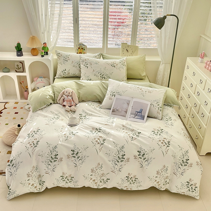 91家纺网 家纺一手货源 找家纺 宜家坊 2025热款全棉四件套学生床三件套单品床单床笠单被套印花小清新卡通碎花纯棉三四件套 风铃草