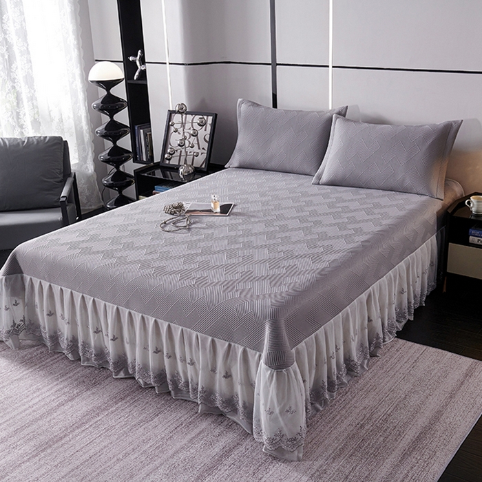 91家纺网 家纺一手货源 找家纺 青雅席业 2025新款7A抗菌母婴级纯乙纶PE刺绣凉感丝豆豆席床单款 斜条纹-灰