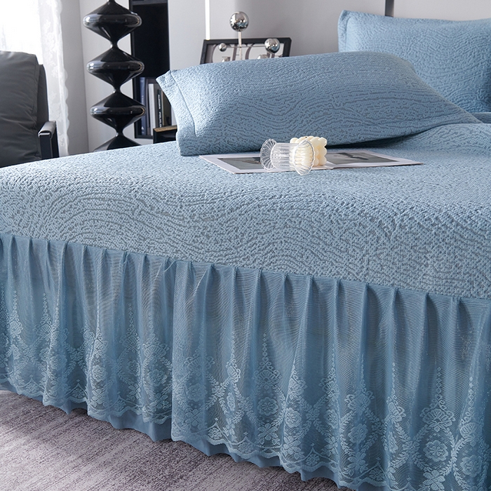 91家纺网 家纺一手货源 找家纺 青雅席业 2025新款7A抗菌母婴级纯乙纶PE刺绣凉感丝豆豆席床单款 肌理纹-蓝