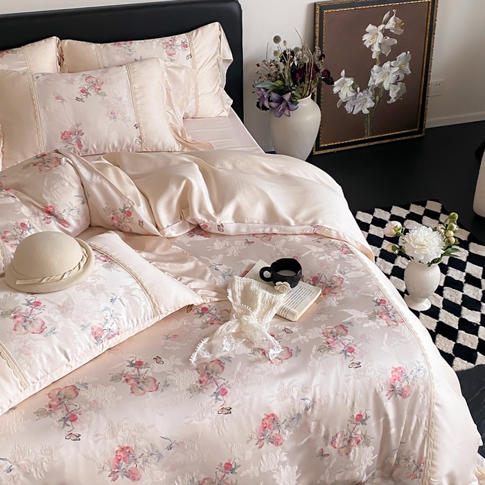 91家纺网 家纺一手货源 找家纺 （总）黛舒家居 2025新款兰精天丝刺绣提花四件套-梦蝶