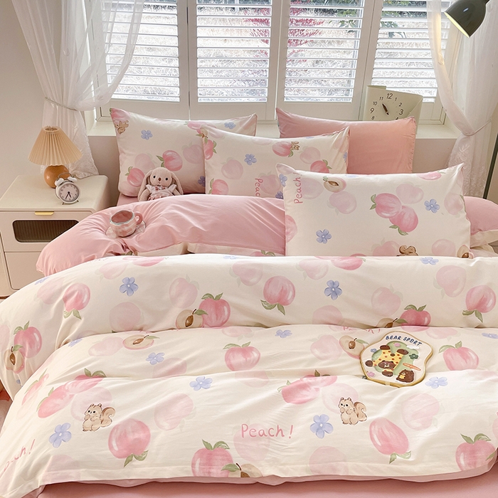 91家纺网 家纺一手货源 找家纺 宜家坊 2025全棉13070单被套印花小清新卡通碎花纯棉单品被套枕套（有预缩售后无忧 免费提供买家秀） 蜜桃松鼠