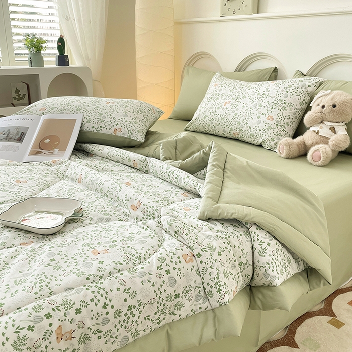 91家纺网 家纺一手货源 找家纺 丫丫家纺2025全棉夏被碎花卡通小清新简约纯棉夏凉被夏被四件套三件套风格三 松鼠小鹿