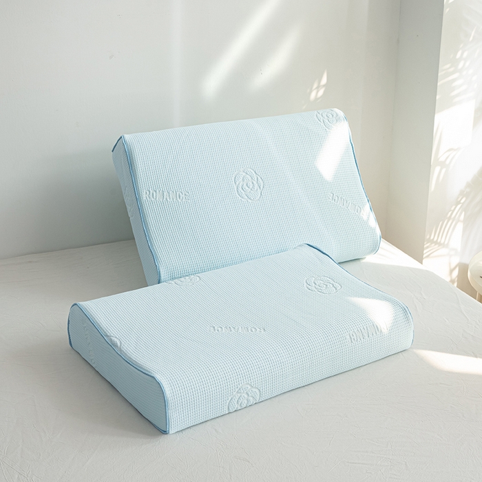 91家纺网 家纺一手货源 找家纺 萌番宝 2025山茶花冰丝凉感凉感丝乳胶枕夏季冰凉感 山茶花蓝色