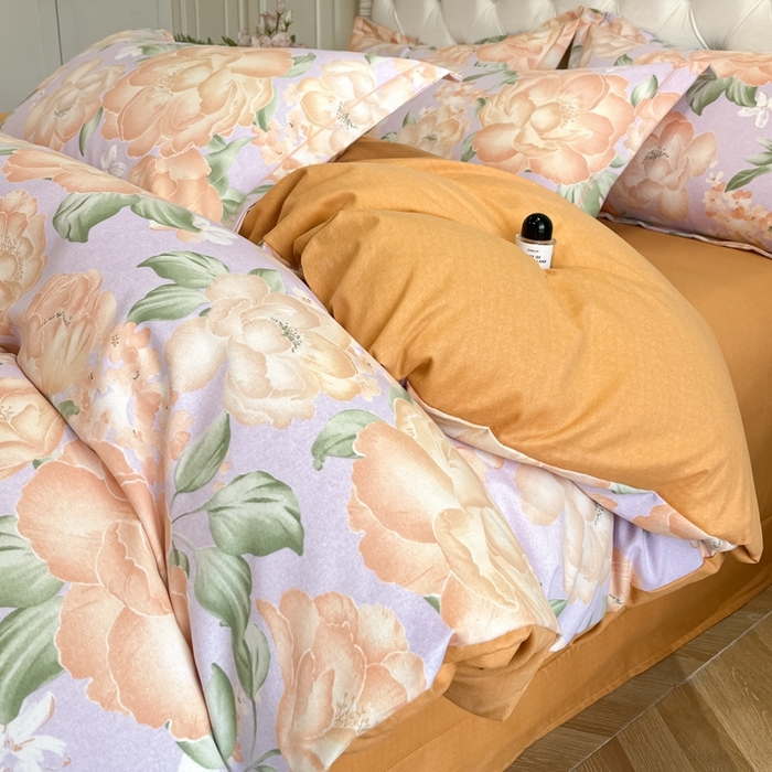 91家纺网 家纺一手货源 找家纺 海洋家纺 2025新款全棉磨毛四件套 富贵满屏 紫