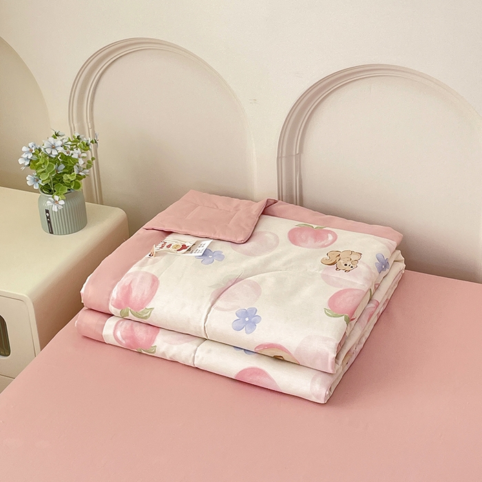 91家纺网 家纺一手货源 找家纺 丫丫2025全棉夏被碎花卡通小清新简约纯棉夏凉被夏被四件套三件套风格三 蜜桃松鼠