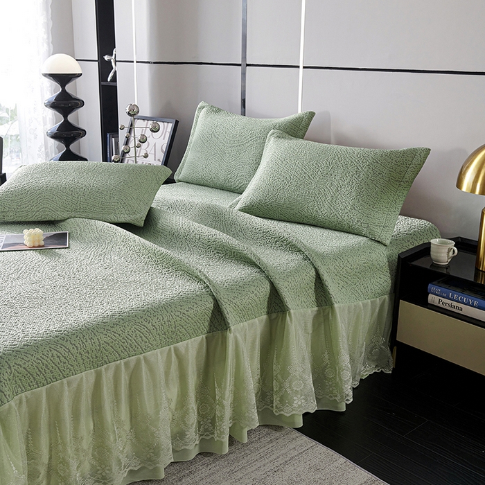 91家纺网 家纺一手货源 找家纺 青雅席业 2025新款7A抗菌母婴级纯乙纶PE刺绣凉感丝豆豆席床单款 肌理纹-水绿