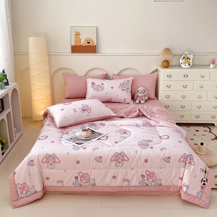 91家纺网 家纺一手货源 找家纺 丫丫2025全棉夏被碎花卡通小清新简约纯棉夏凉被夏被四件套三件套风格三 美乐乐蒂